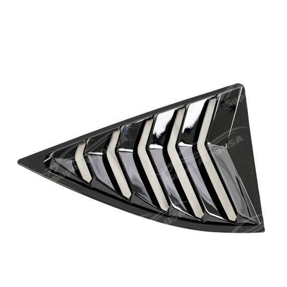 Uninstalled gloss black rear window louver showing the complete one-piece design