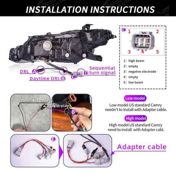 Fits Toyota Camry 2018-2024 LED Head Light Sequential Assembly