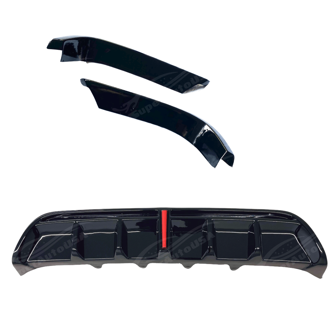 Performance-focused rear setup of the Toyota Camry with Gloss Black Front Lip Spoiler, incorporating 4, 2 holes exhaust pipe decoration for a custom finish.