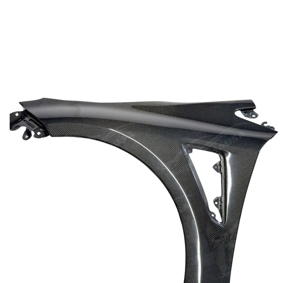 SuperAutoUSA high-performance carbon fiber front vented fender panel for 2025 GR Corolla.
