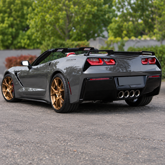 C8 Z51 style carbon fiber look rear trunk spoiler wing installed on a 2014-2019 Chevy Corvette C7