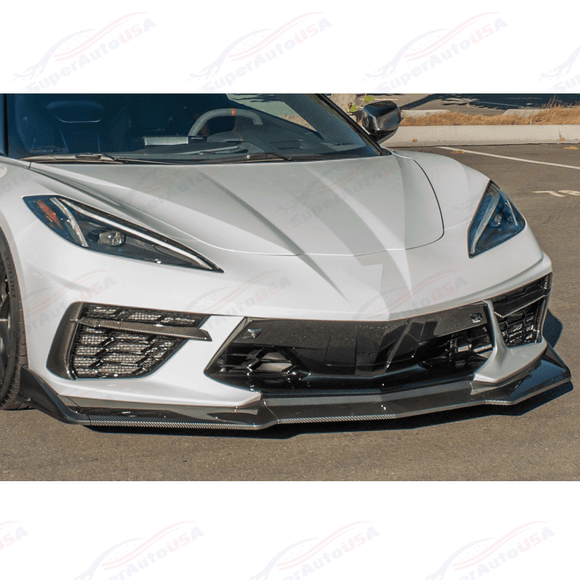The completed high-downforce GT-style front profile of a Chevy Corvette C8 Stingray