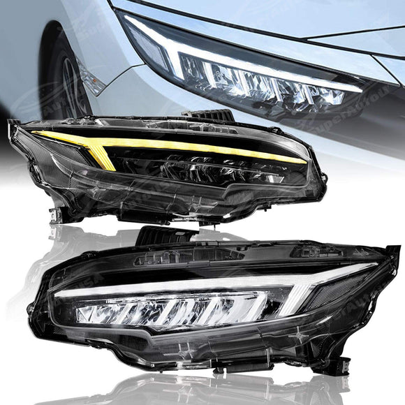 Fits Honda Civic 2016-2021 LED Head Light Front Lamps Pair Sequential Assembly