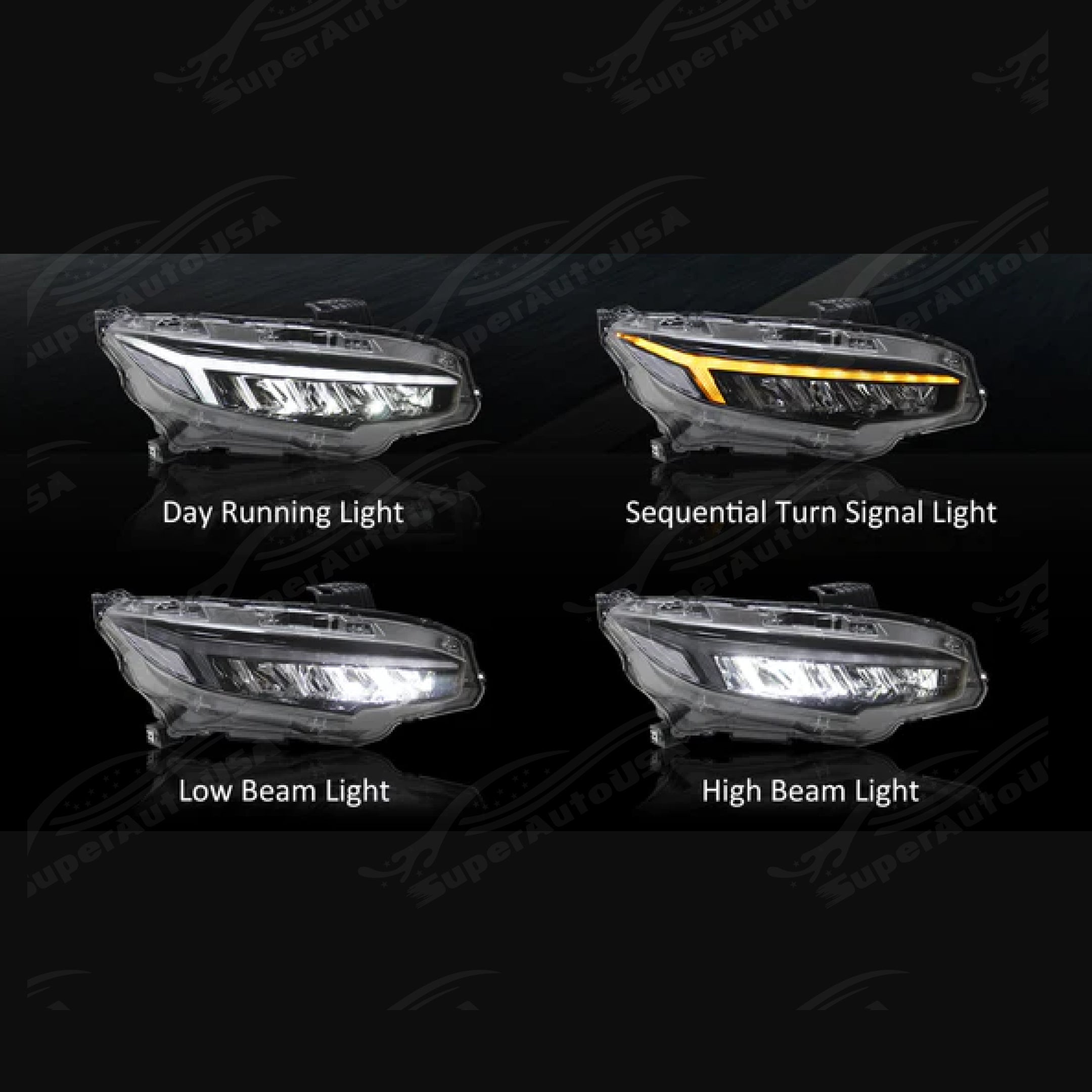Fits Honda Civic 2016-2021 LED Head Light Front Lamps Pair Sequential Assembly-3