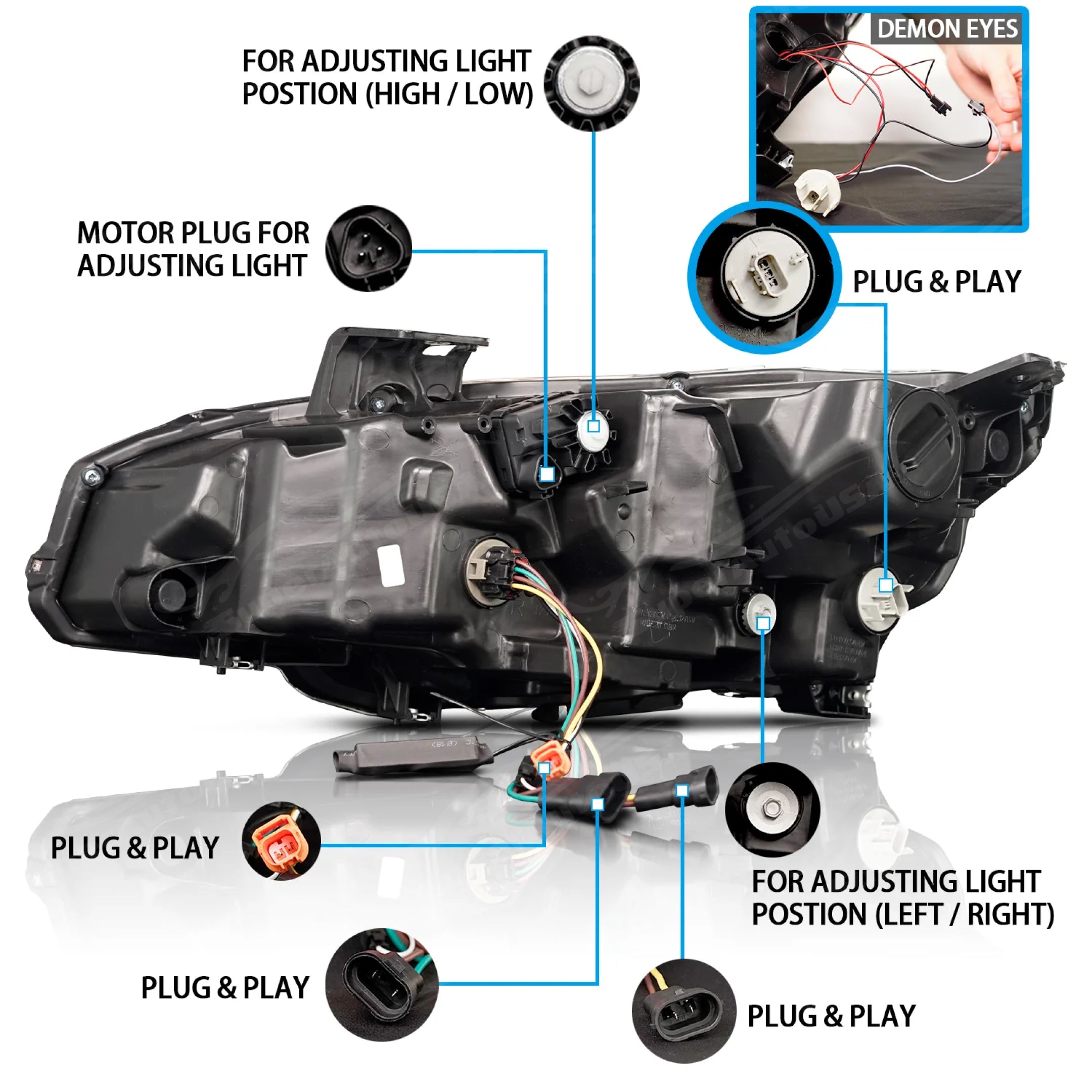 Fits Honda Civic 2016-2021 Demon Eye Head Light Front Lamps Assembly