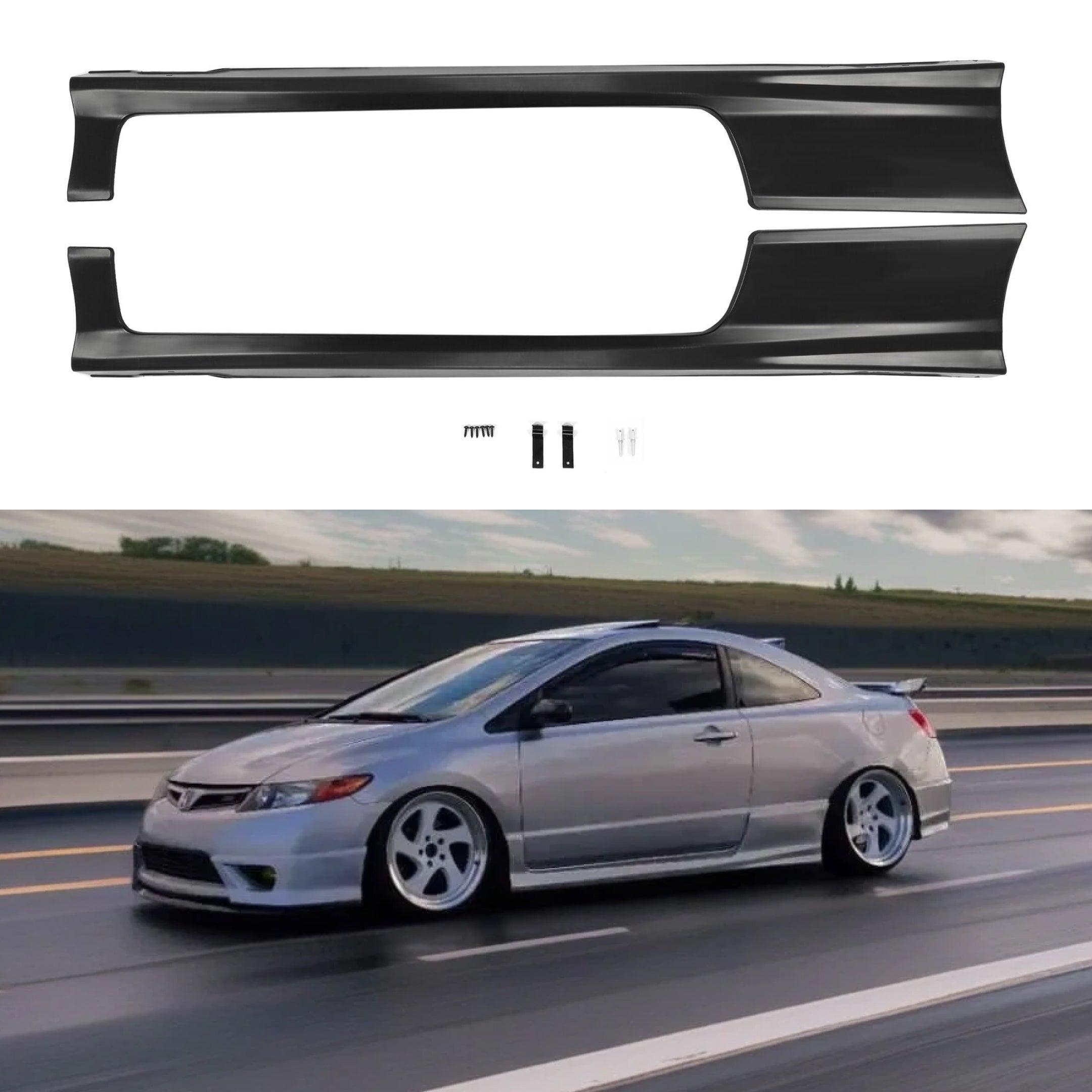 Fits 2006-2011 Honda Civic Si Coupe 2-Door Black Side Skirt Extensions Black