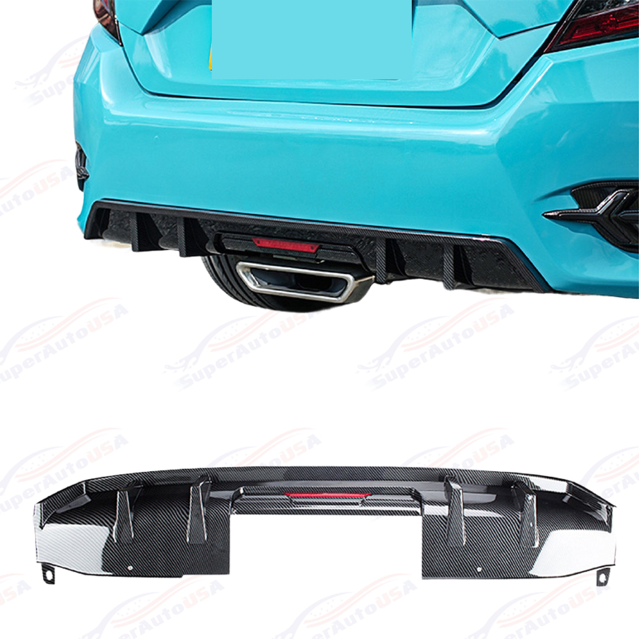 Fits 2016-2021 Honda Civic Sport Sedan Rear Bumper Lip Spoiler Diffuser LED Rear Corners-16