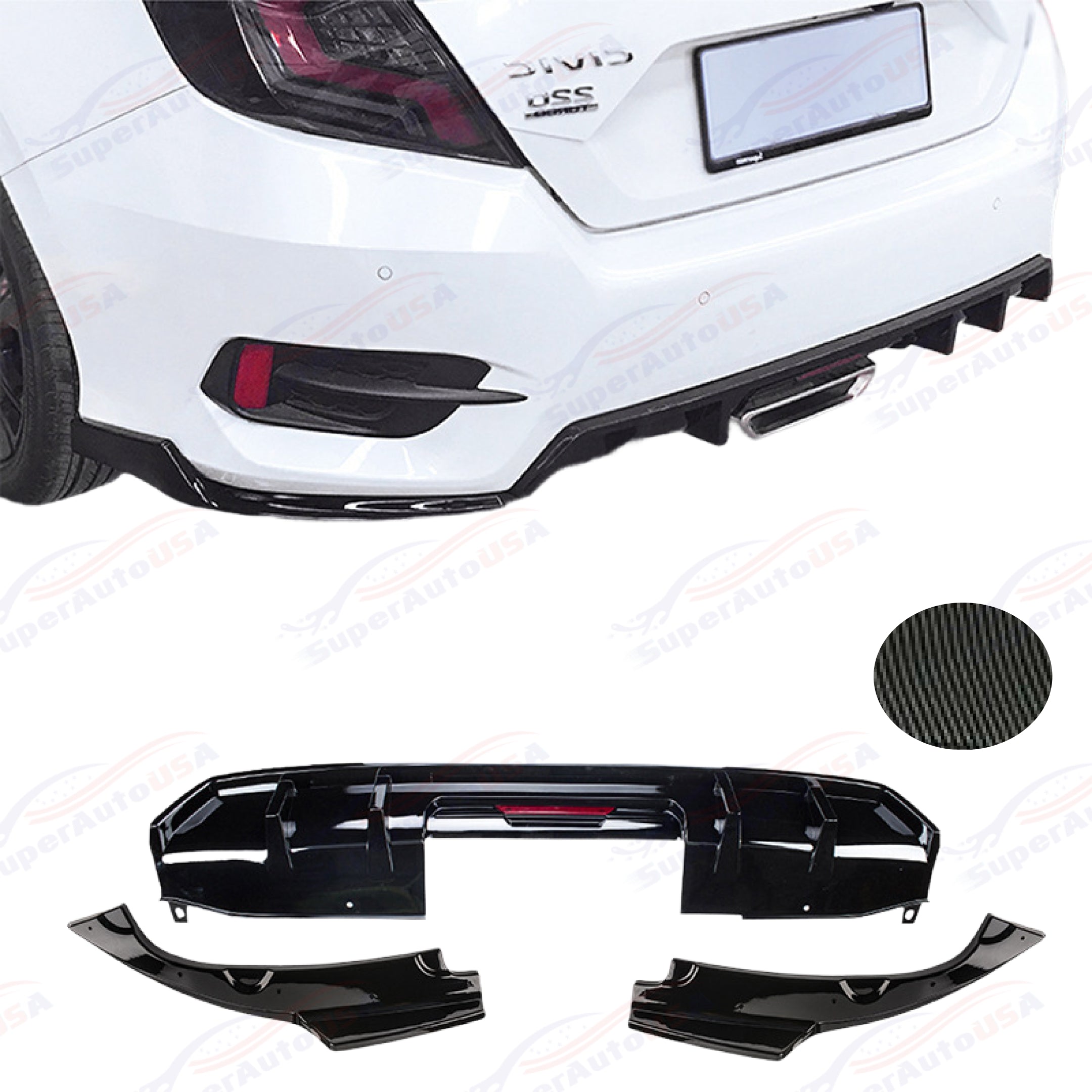 Fits 2016-2021 Honda Civic Sport Sedan Rear Bumper Lip Spoiler Diffuser LED Rear Corners-8