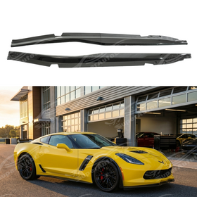 Z06 style gloss black side skirt rocker panels installed on a 2014 Chevrolet Corvette C7