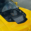 SuperAutoUSA real carbon fiber assembly car hood on a white Chevrolet Corvette C7