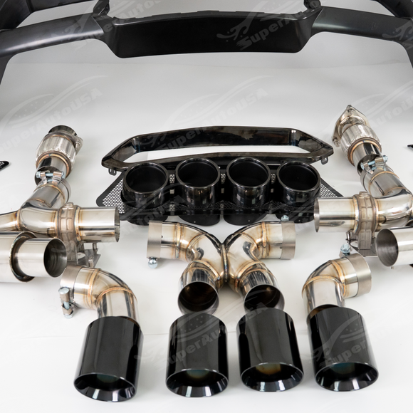 Detailed view of the polished quad tips perfectly centered within the SRM Z06-style bumper conversion