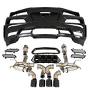 Standalone view of the complete SRM kit: Z06-style bumper, valved exhaust, and hardware