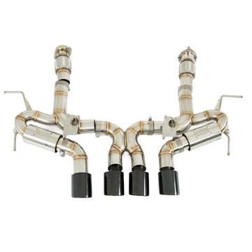 Complete standalone view of the SRM Exotic Z06 conversion exhaust system including mid-pipes and center section