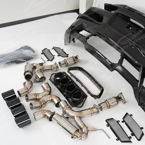 Internal view of the electronic valve actuators on the SRM Exotic stainless steel exhaust system