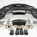 Full rear view of the SRM "Exotic" center-exit exhaust and Z06-style wide-aperture bumper on a Corvette C8