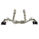 Complete view of the SRM X-Series catback system paired with SRM 300-cell high-flow catalytic converters