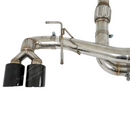 Detailed view of the 4.5-inch polished quad tips on the SRM X-Series muffler delete