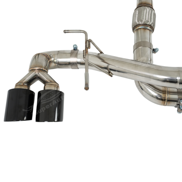 Detailed view of the 4.5-inch polished quad tips on the SRM X-Series muffler delete