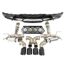Close-up of the 4.0-inch beveled quad exhaust tips on the SRM Z06 style conversion