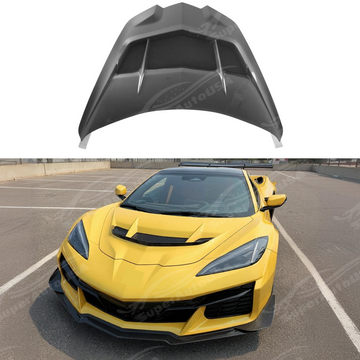 Real carbon fiber ZR1 style assembly car hood overlay on a 2020 Chevrolet Corvette C8