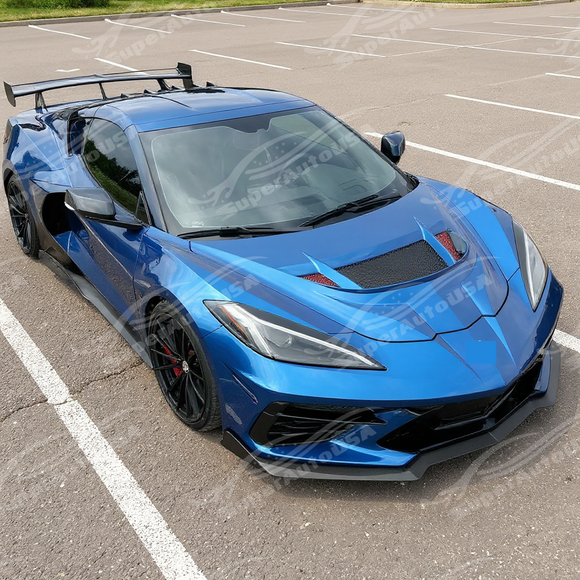 Detailed view of the functional vent on the carbon fiber hood overlay