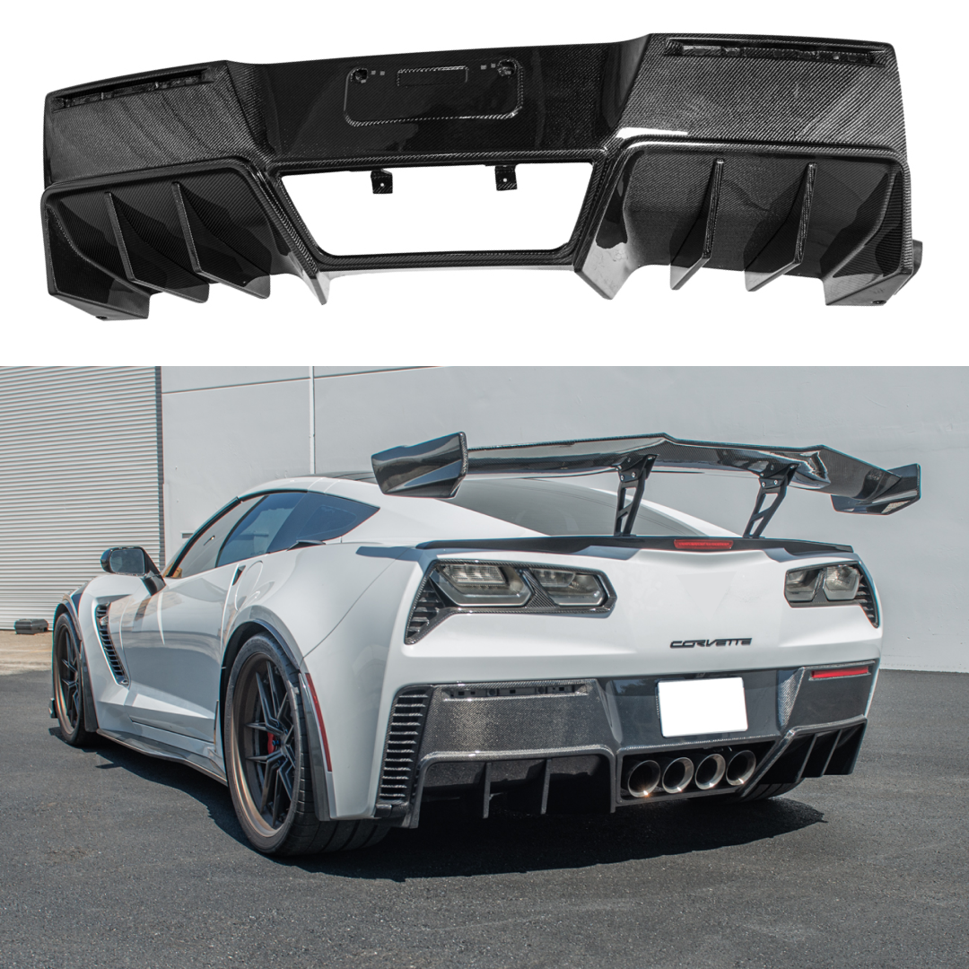 Fits 14-Up Corvette C7 GM Factory Package Carbon Fiber Rear Bumper Diffuser