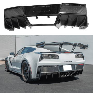 Difusor de parachoques trasero de fibra de carbono compatible con Corvette C7 2014 en adelante, paquete de fábrica GM