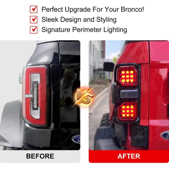 Fits 2021-2024 Ford Bronco Full LED Raptor Style Taillights Sequential Assembly