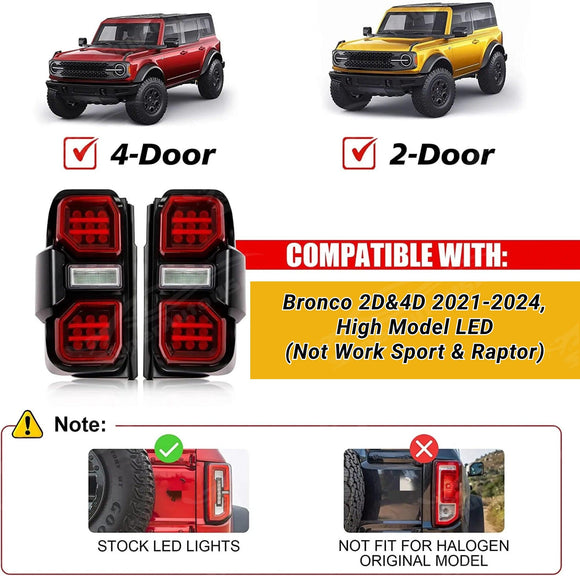 Fits 2021-2024 Ford Bronco Full LED Raptor Style Taillights Sequential Assembly