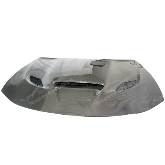 Close-up of the real carbon fiber weave on the Charger SRT style hood