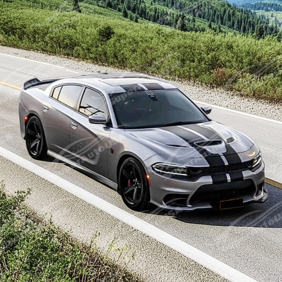 Dodge Charger in showroom with a hood