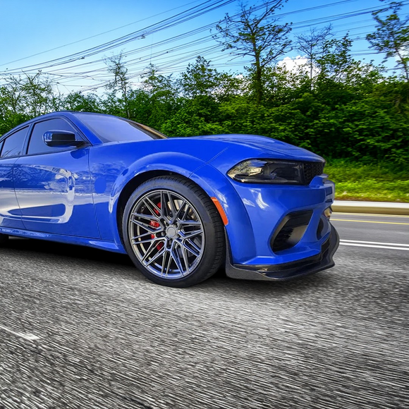 Full front view of a 2021 Dodge Charger SRT with new H style front splitter assembly