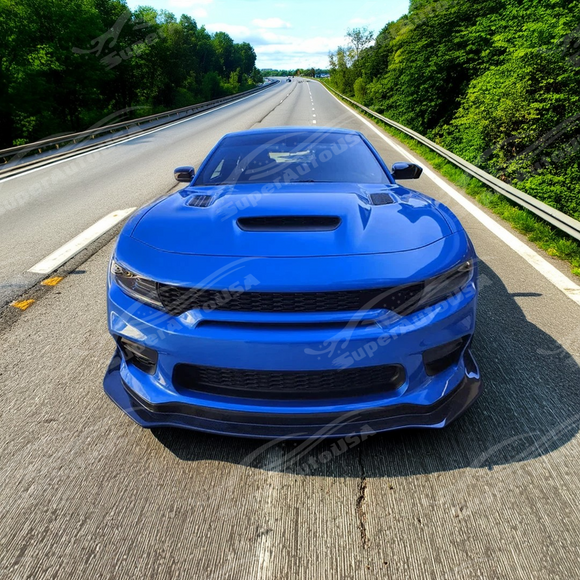 Sleek H style front splitter assembly installed on a Dodge Charger SRT