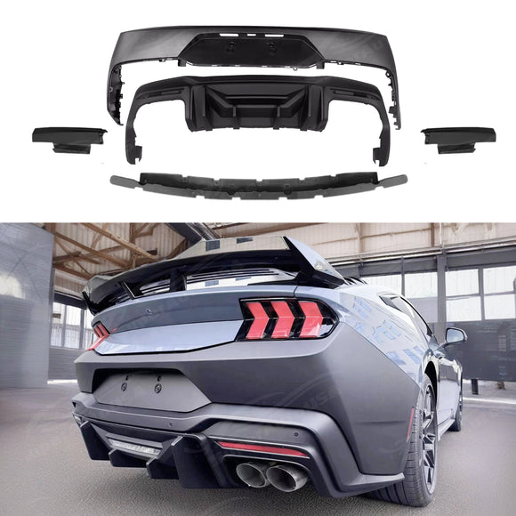 Stylish Front Bumper Fascia with Grilles and Rear Primed Diffuser Kit for 2025 Mustang EcoBoost.
