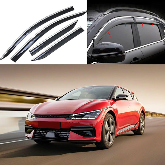 Chrome Trim Rain Sun Guards Window Vent Visors Fits 2022-2025 EV6