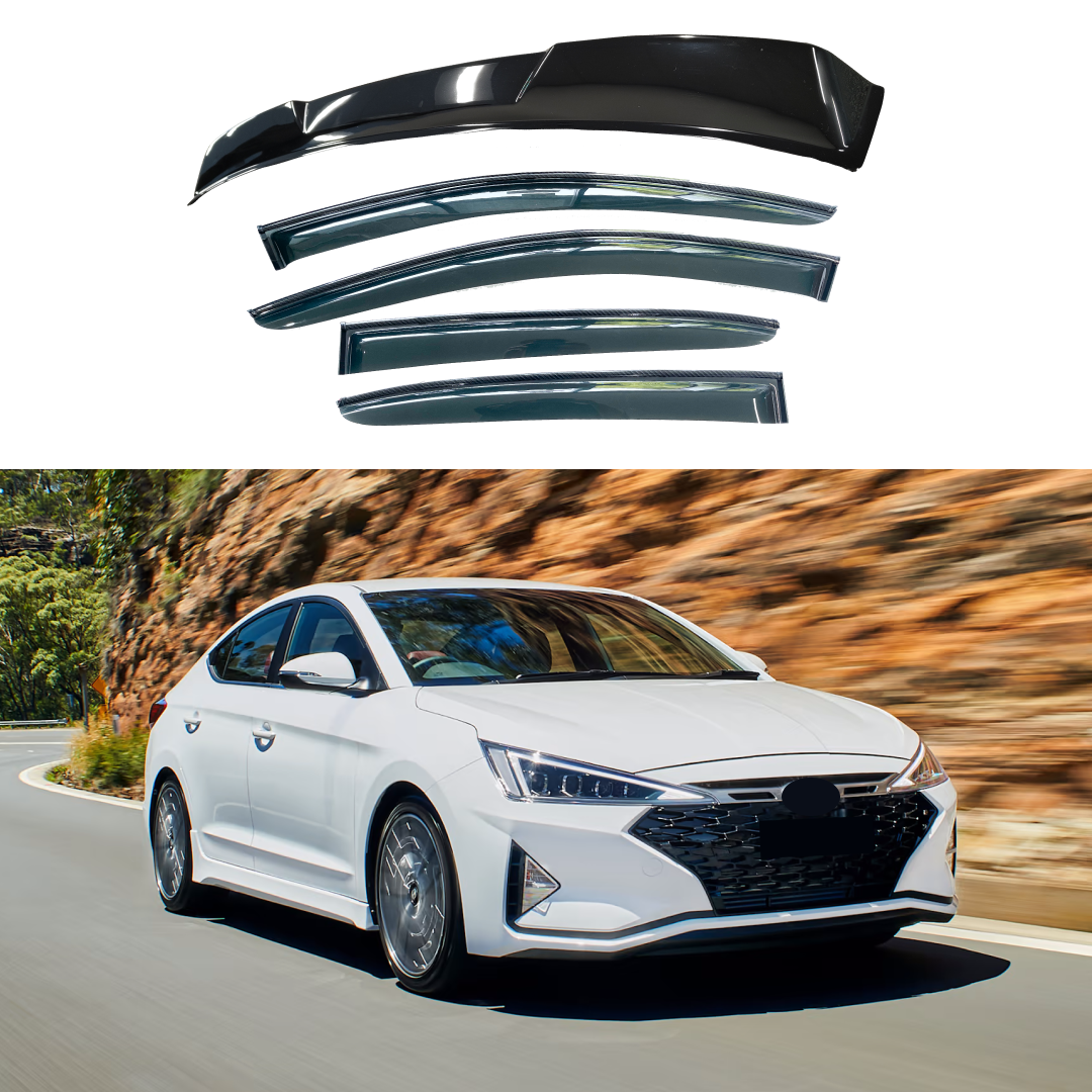 Fits Hyundai Elantra 2017-2020 Carbon Trim Window Visor Rear Roof Spoiler Bundle