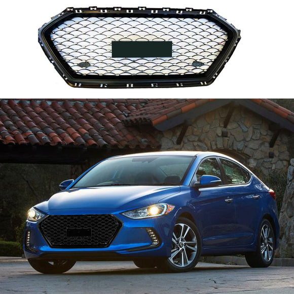 For Hyundai Elantra 2017-2018 Sedan Front Grille Bumper Black Grill (Chrome)