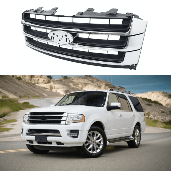 Fits 2015-2018 Ford Expedition Chrome & Black Front Bumper Grill Mesh Grille