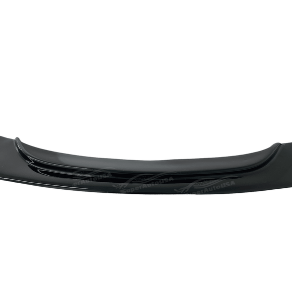 Dynamic angle showing the Gloss Black Front Lip Spoiler on Fits BMW 2012-2019 3-Series F30 M Sport in Auto Plus Style, emphasizing the aerodynamic enhancements