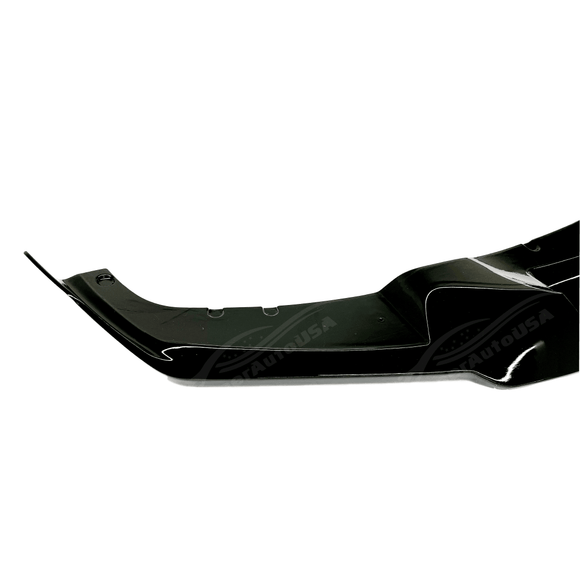 Close-up view of the Fits BMW 2012-2019 3-Series F30 M Sport with a gloss black front splitter spoiler lip, enhancing the vehicle's aerodynamic contours