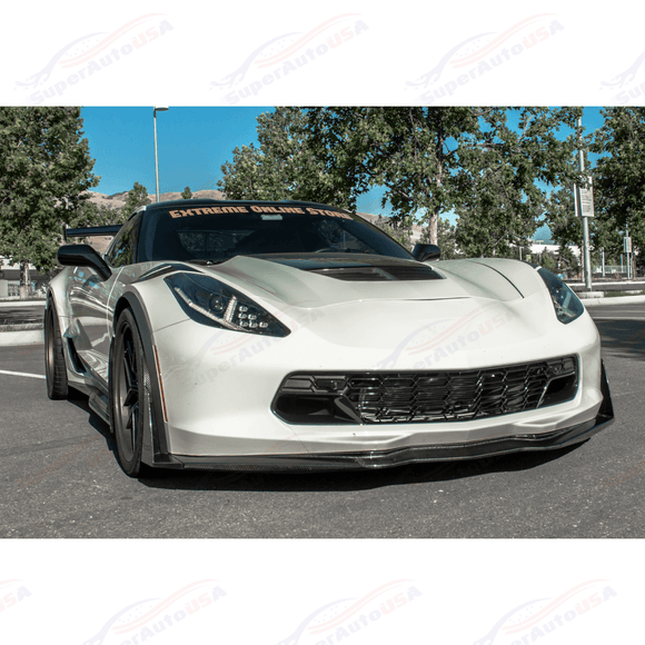 Fits Corvette C7 Carbon Fiber Front Bumper Lip W/ Stage 3 Wicker Bill Winglets