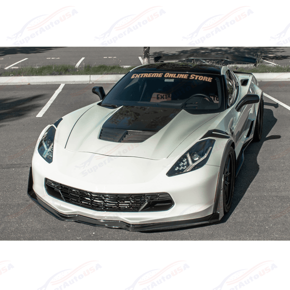 Fits Corvette C7 Carbon Fiber Front Bumper Lip W/ Stage 3 Wicker Bill Winglets