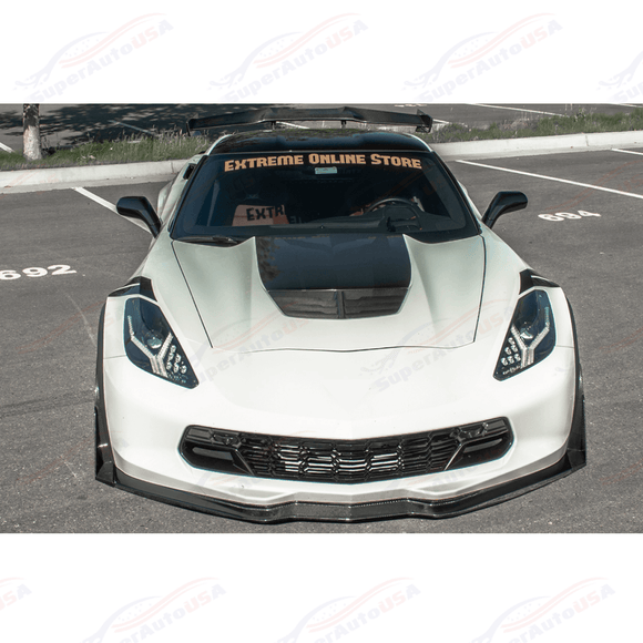 Fits Corvette C7 Carbon Fiber Front Bumper Lip W/ Stage 3 Wicker Bill Winglets