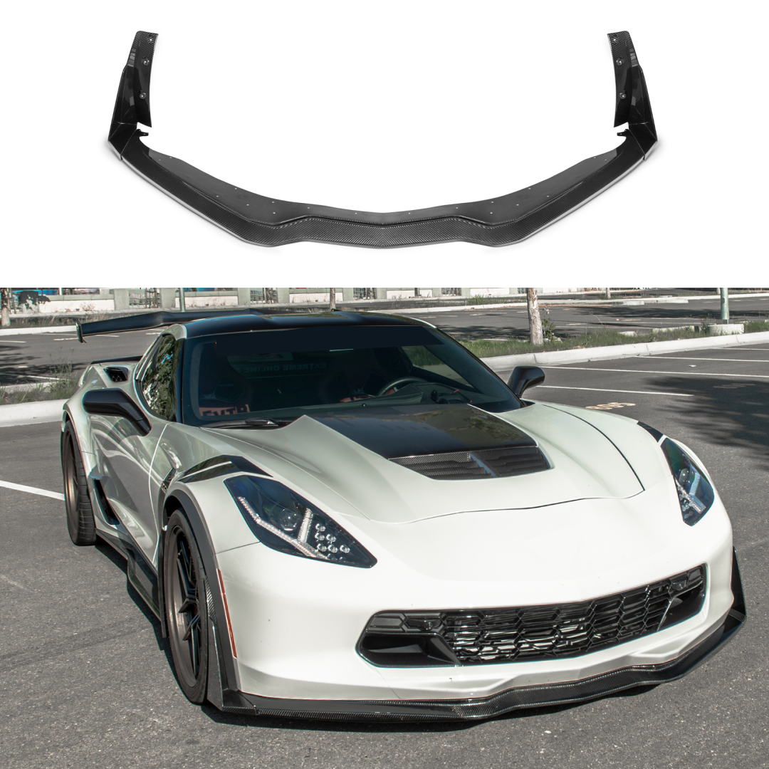 Fits Corvette C7 Carbon Fiber Front Bumper Lip W/ Stage 3 Wicker Bill Winglets-1