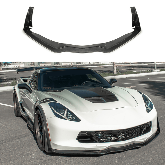 Fits Corvette C7 Carbon Fiber Front Bumper Lip W/ Stage 3 Wicker Bill Winglets