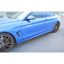 SuperAutoUSA gloss black side skirts with rocker panel and bottom lip for BMW 420i and 428i F32 F33 F36 2014-2020.
