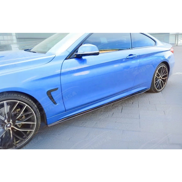 SuperAutoUSA gloss black side skirts with rocker panel and bottom lip for BMW 420i and 428i F32 F33 F36 2014-2020.
