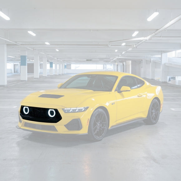 Fits 2024-2026 Ford Mustang GT-V Style White Amber LED Halo Rim Front Bumper Grill