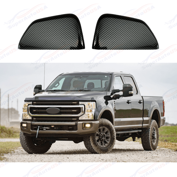 For 2017-2023 Ford F250 F350 F450 Super Duty Carbon Fiber Print Mirror Cover Cap