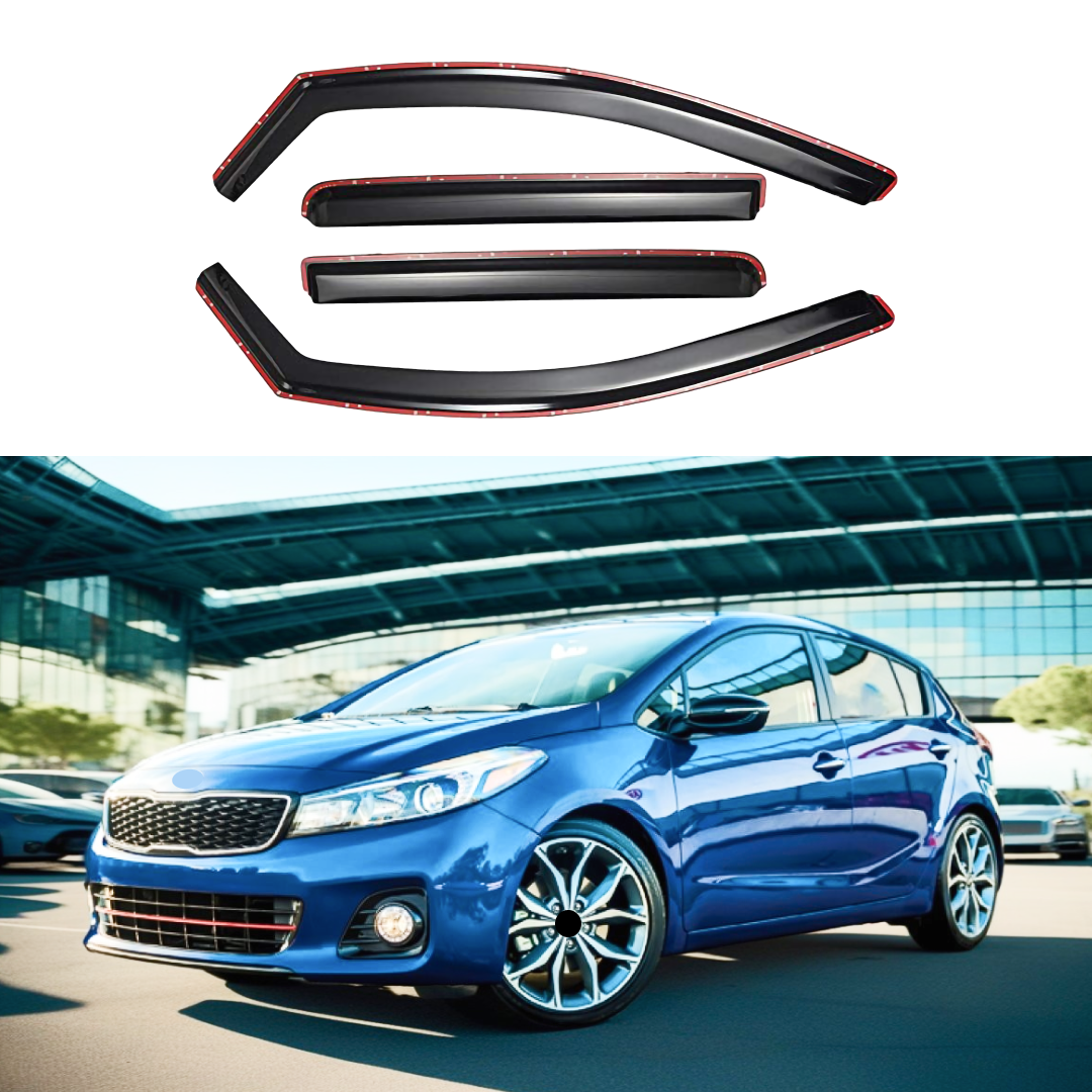 In-Channel Vent Window Visors on Fits 2011-2023 Forte Hatchback, designed for optimal rain protection and airflow while providing shade